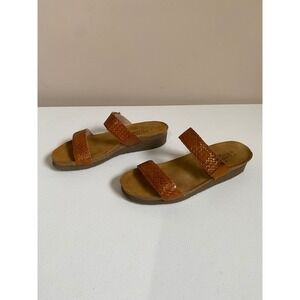 NAOT Blake Womens Brown Woven Leather Cork Footbed Wedge Slide Sandals size 9/40